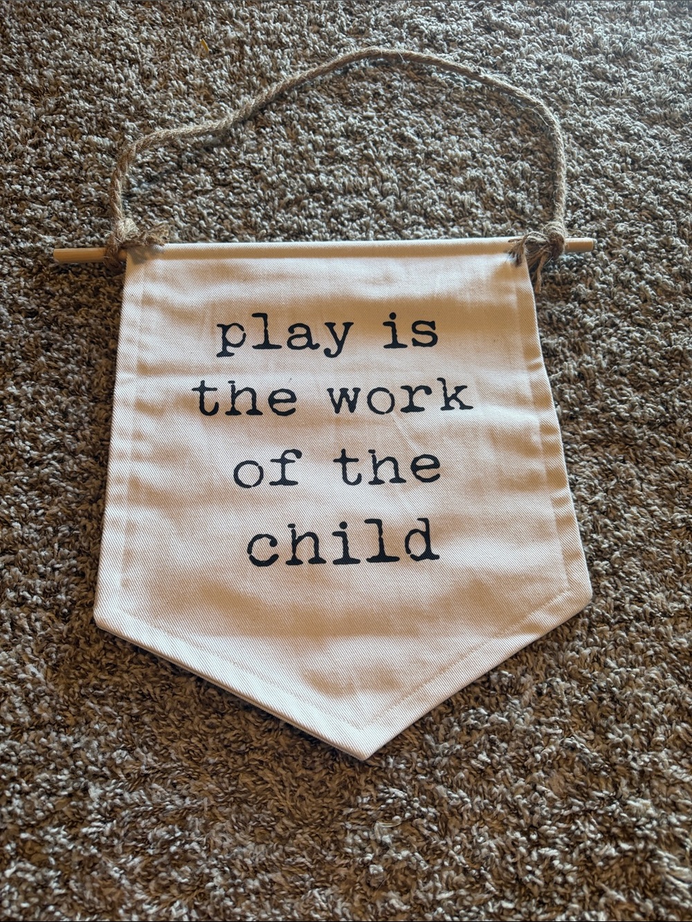 Neutral Cream Kids Wall Banner with Black Text - Play Is The Work of the Child